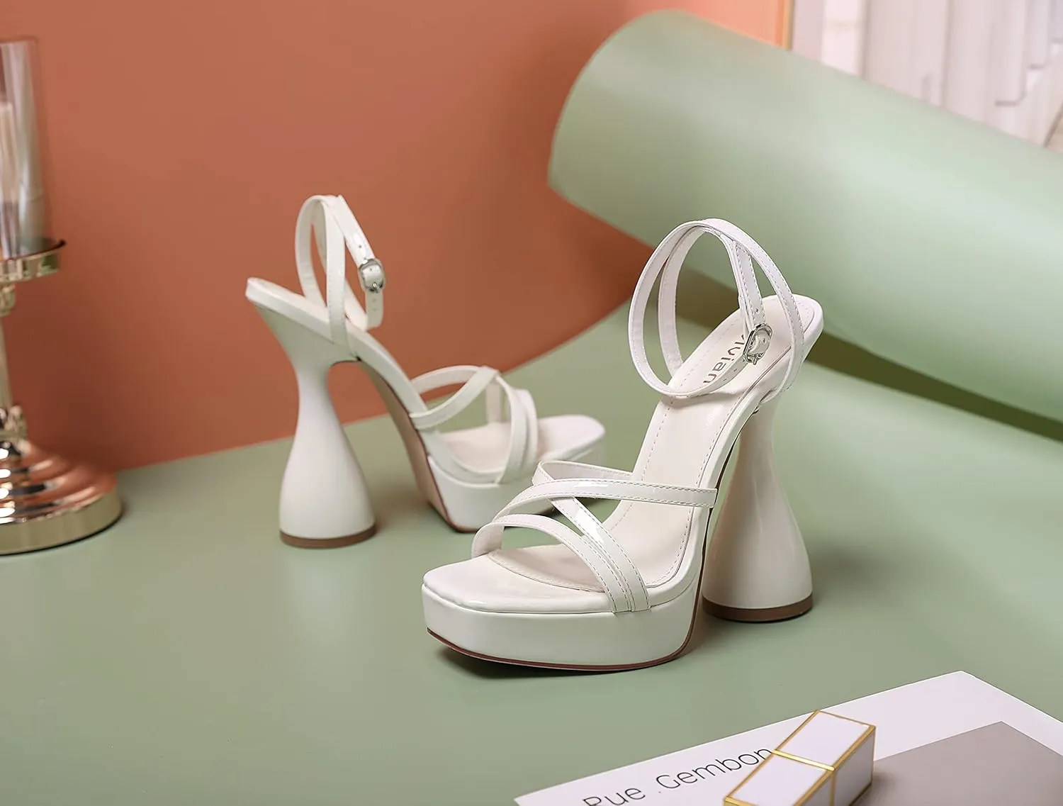 vivianly Women's Square Toe Platform High Heels Ankle Strap Chunky Block Heeled Sandals