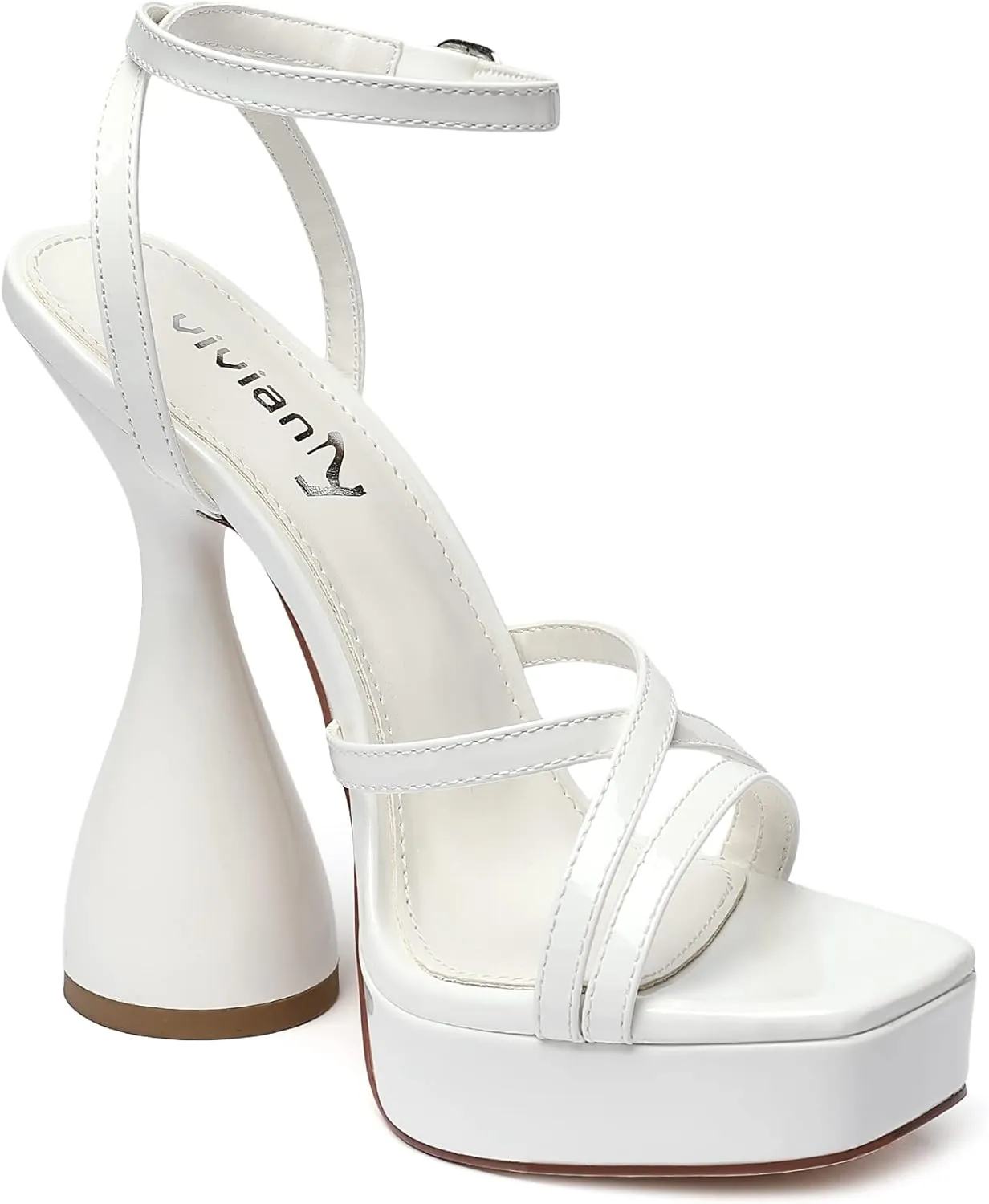 vivianly Women's Square Toe Platform High Heels Ankle Strap Chunky Block Heeled Sandals