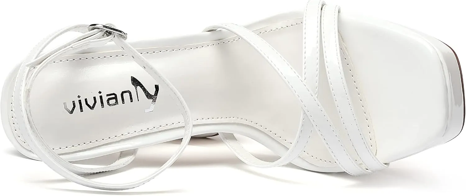 vivianly Women's Square Toe Platform High Heels Ankle Strap Chunky Block Heeled Sandals