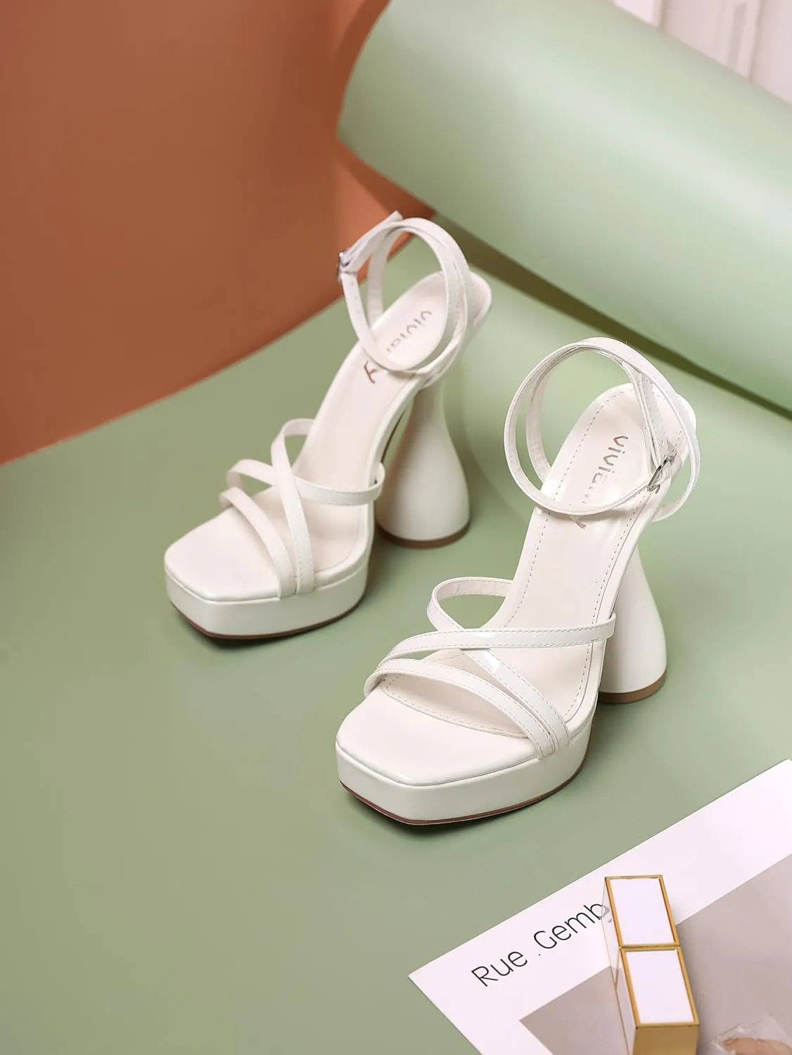 vivianly Women's Square Toe Platform High Heels Ankle Strap Chunky Block Heeled Sandals