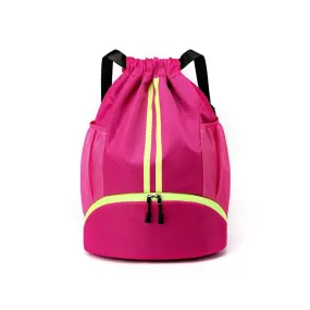Water Resistant Drawstring Backpack Sports Gym Sackpack with Shoe Compartment Rose Red