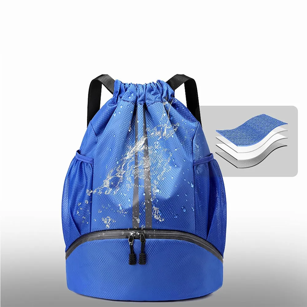 Water Resistant Drawstring Backpack Sports Gym Sackpack with Shoe Compartment Royal Blue