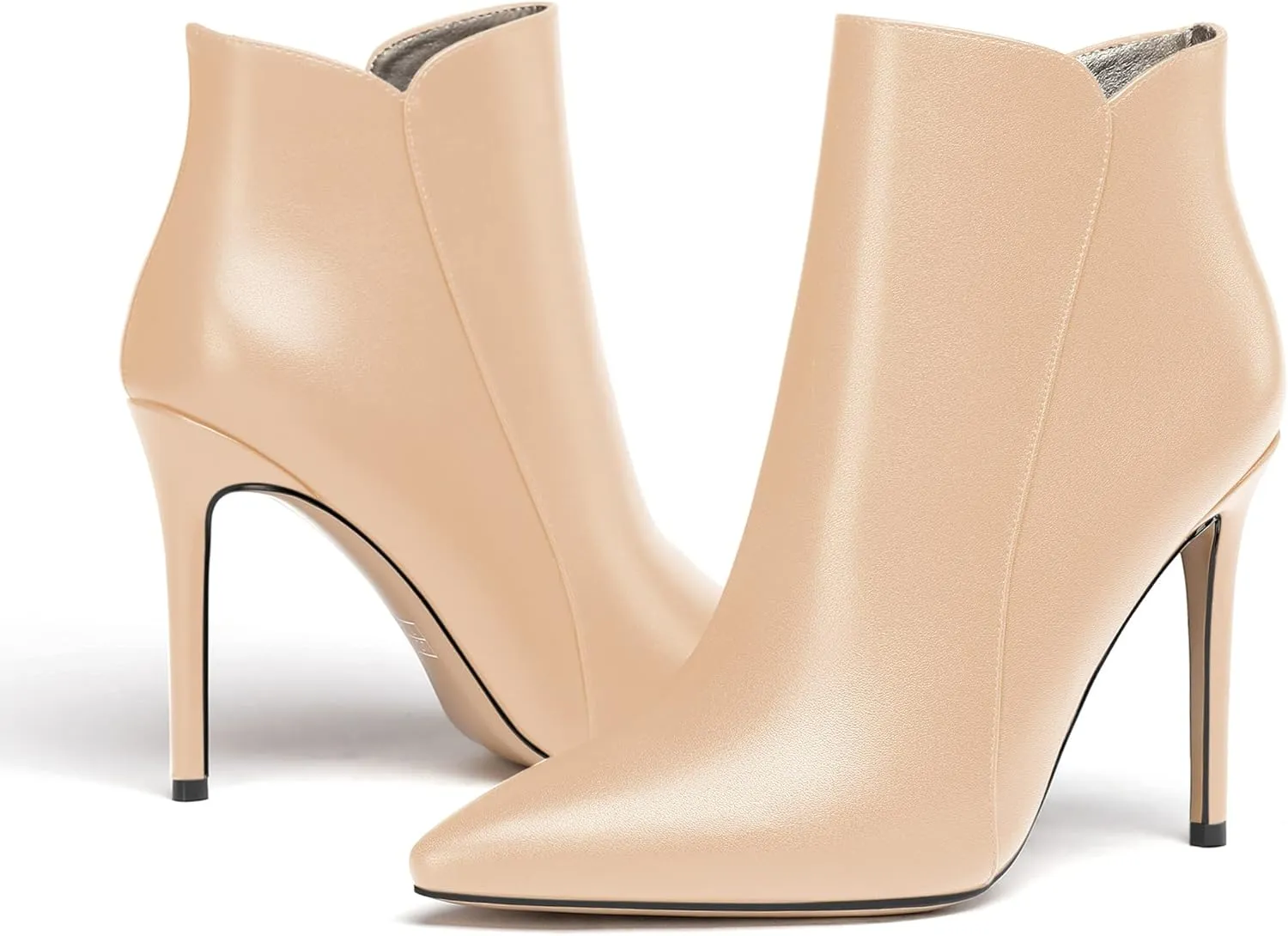 WAYDERNS Women's Side Zipper Pointed Toe Matte Stiletto High Heel Ankle High Boots 4 Inch