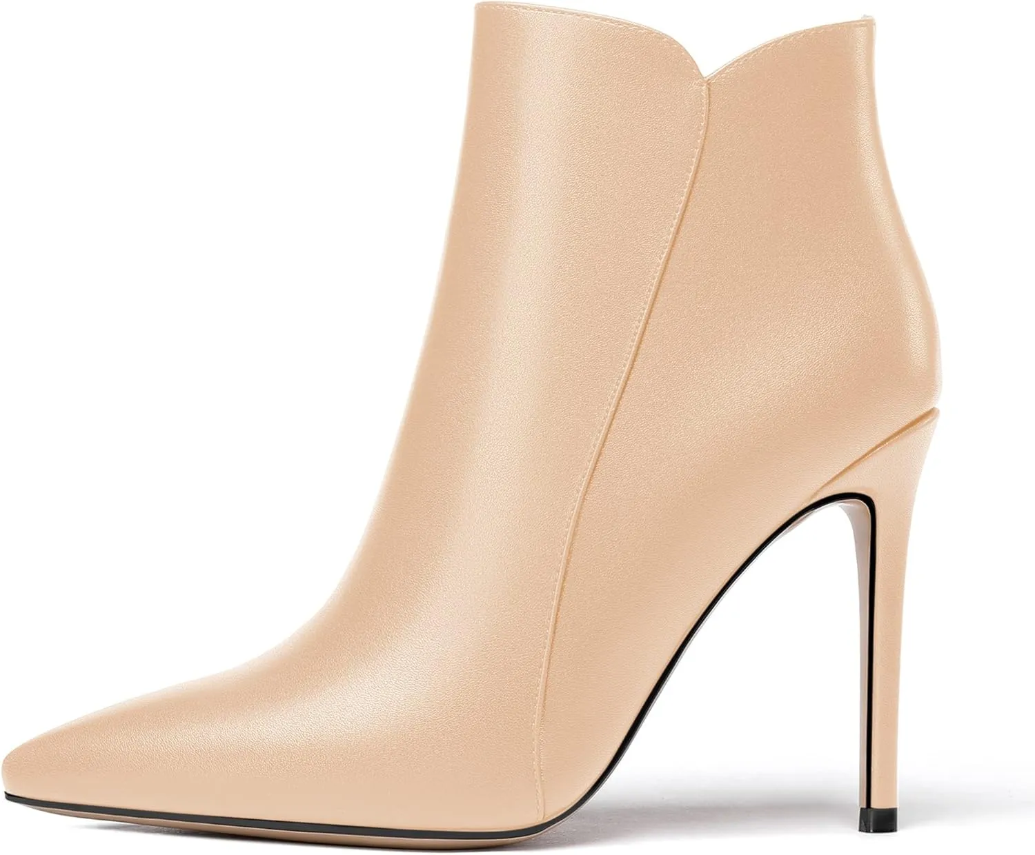 WAYDERNS Women's Side Zipper Pointed Toe Matte Stiletto High Heel Ankle High Boots 4 Inch