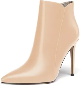 WAYDERNS Women's Side Zipper Pointed Toe Matte Stiletto High Heel Ankle High Boots 4 Inch