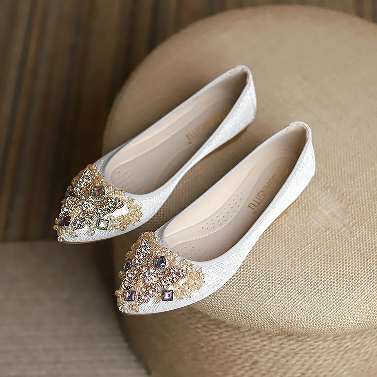 Women Ballet Flats Rhinestone Wedding Ballerina Shoes Foldable Sparkly Comfort Slip on Flat Shoes