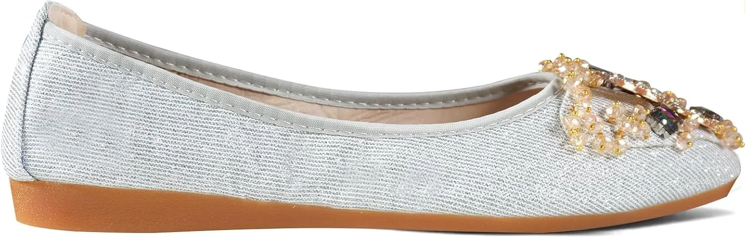 Women Ballet Flats Rhinestone Wedding Ballerina Shoes Foldable Sparkly Comfort Slip on Flat Shoes