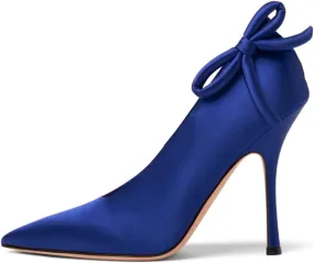 Women Satin Stiletto High Heels Pumps Bow Pointed Toe Dress Heels Sexy Party 4 inch Slim High Heel Pump Shoes Satin Closed Toe Dress Sandals Wedding Bridal Evening Stilettos 4-11 M US