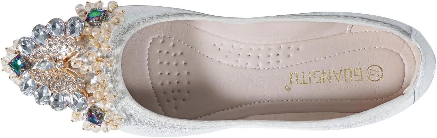 Women's Ballet Flats Rhinestones Wedding Ballerina Shoes Foldable Sparkly Comfort Slip on Flat Shoes