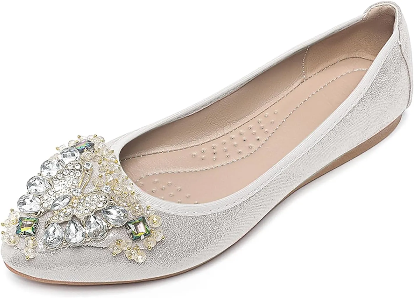 Women's Ballet Flats Rhinestones Wedding Ballerina Shoes Foldable Sparkly Comfort Slip on Flat Shoes