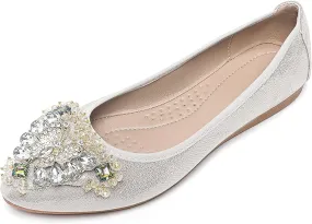 Women's Ballet Flats Rhinestones Wedding Ballerina Shoes Foldable Sparkly Comfort Slip on Flat Shoes