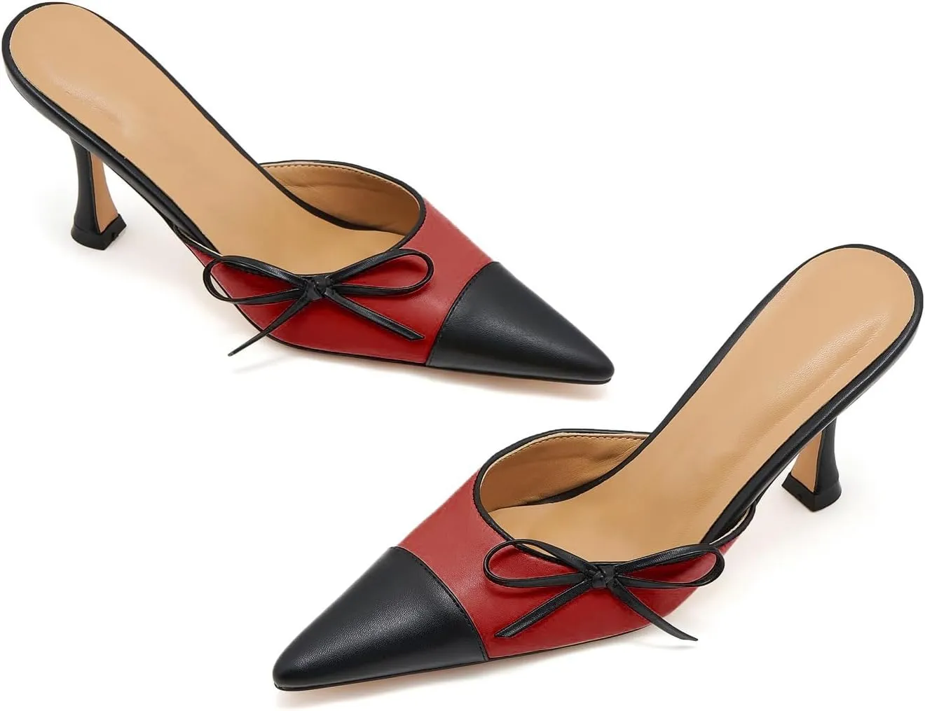 Women's Bow Tie Heeled Mules Kitten Heels Patchwork Vintage Dress Sandals