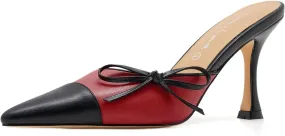 Women's Bow Tie Heeled Mules Kitten Heels Patchwork Vintage Dress Sandals