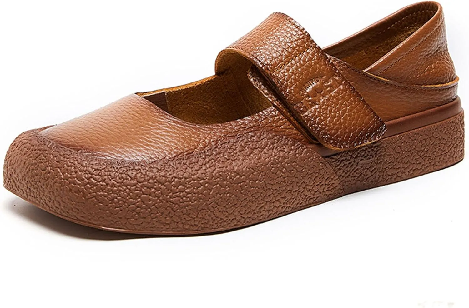 Women's Genuine Leather Flat Bottomed Soft Bottomed Mary Jane Shoes Fashionable and Comfortable Round Toe Low Heel Lightweight Walking Shoes