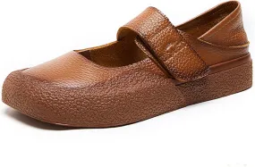 Women's Genuine Leather Flat Bottomed Soft Bottomed Mary Jane Shoes Fashionable and Comfortable Round Toe Low Heel Lightweight Walking Shoes