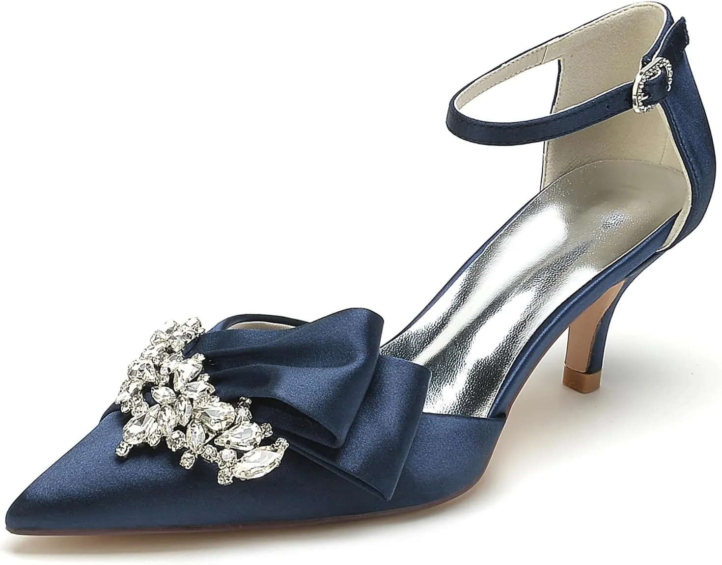 Women's Kitten Heel Pumps Shoes Closed Toe Stilettos Crystal Wedding Shoes Ankle Straps Prom Evening Party Dress Shoes