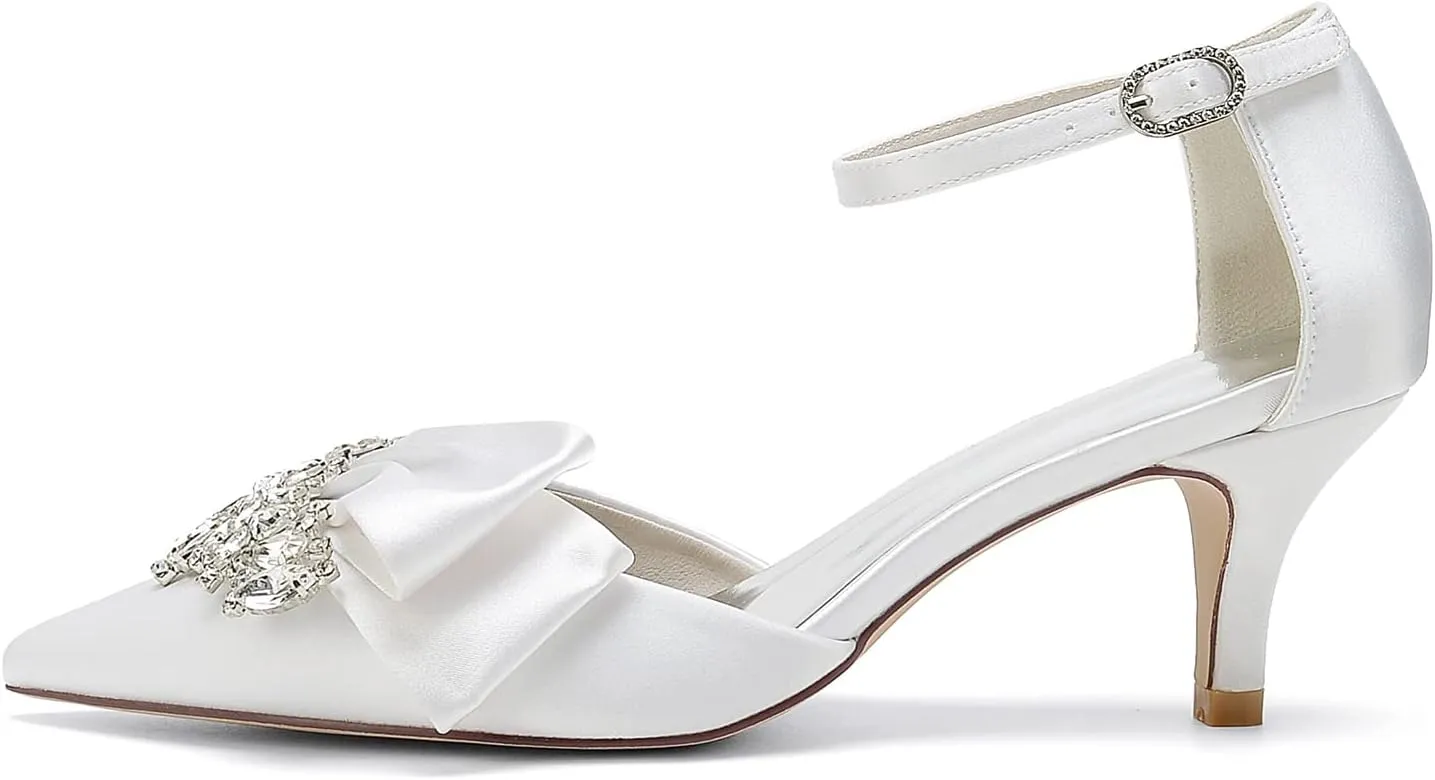 Women's Kitten Heel Pumps Shoes Closed Toe Stilettos Crystal Wedding Shoes Ankle Straps Prom Evening Party Dress Shoes