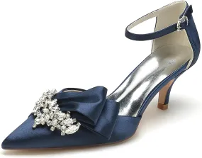 Women's Kitten Heel Pumps Shoes Closed Toe Stilettos Crystal Wedding Shoes Ankle Straps Prom Evening Party Dress Shoes