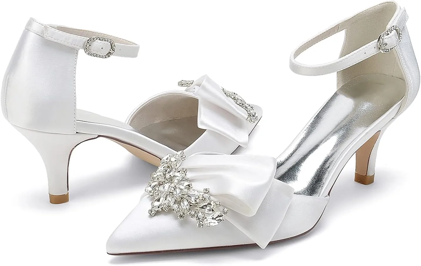 Women's Kitten Heel Pumps Shoes Closed Toe Stilettos Crystal Wedding Shoes Ankle Straps Prom Evening Party Dress Shoes