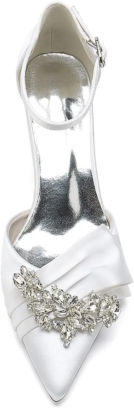 Women's Kitten Heel Pumps Shoes Closed Toe Stilettos Crystal Wedding Shoes Ankle Straps Prom Evening Party Dress Shoes