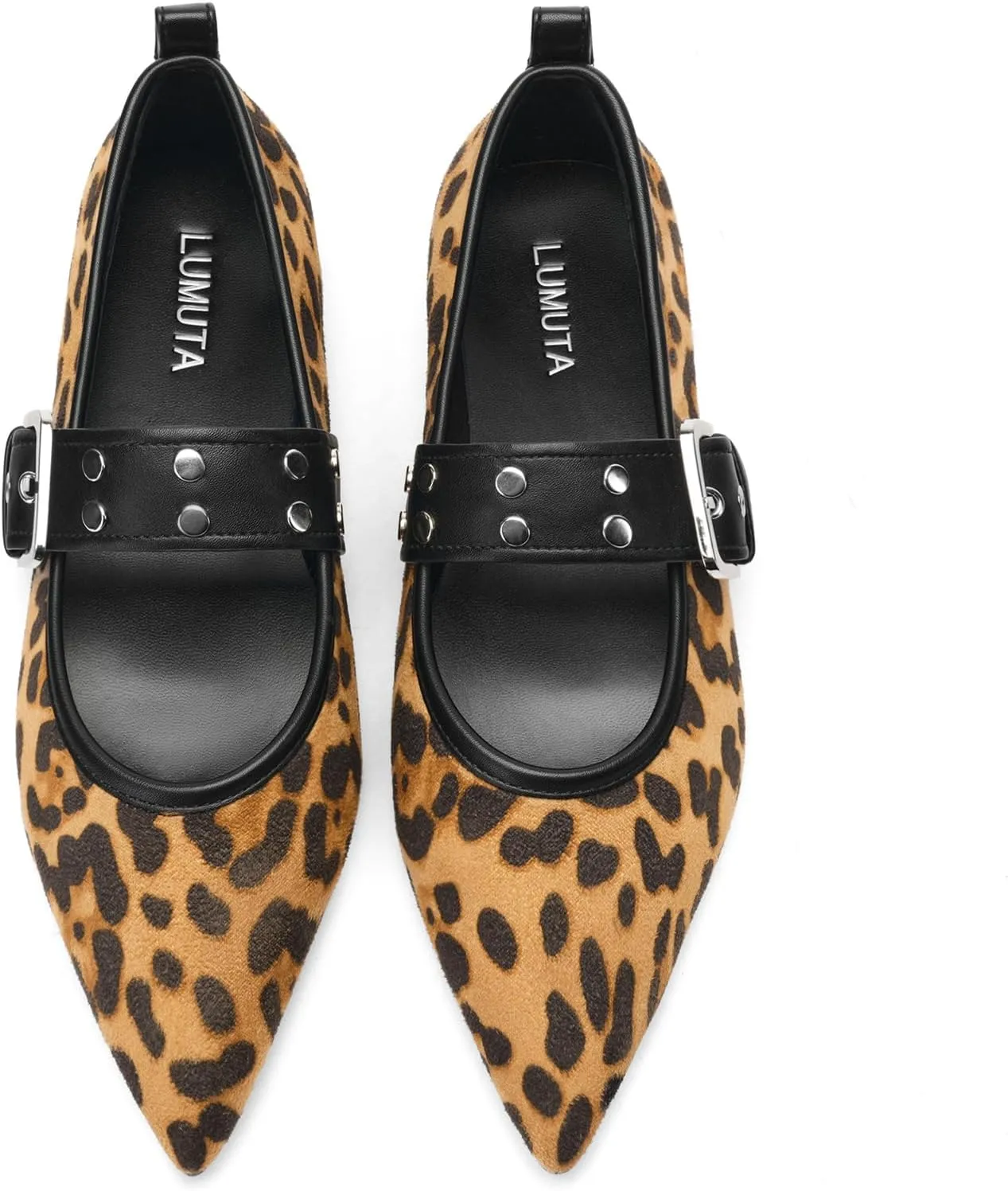 Women's Pointed Toe Ballet Flats Rivet Mary Jane Flats with Adjutable Buckle Low Heel Comfortable Casual Dress Work Ballerina Flats Shoes Black Size 6