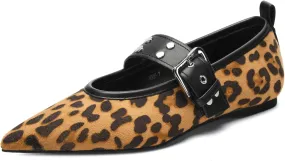 Women's Pointed Toe Ballet Flats Rivet Mary Jane Flats with Adjutable Buckle Low Heel Comfortable Casual Dress Work Ballerina Flats Shoes Black Size 6