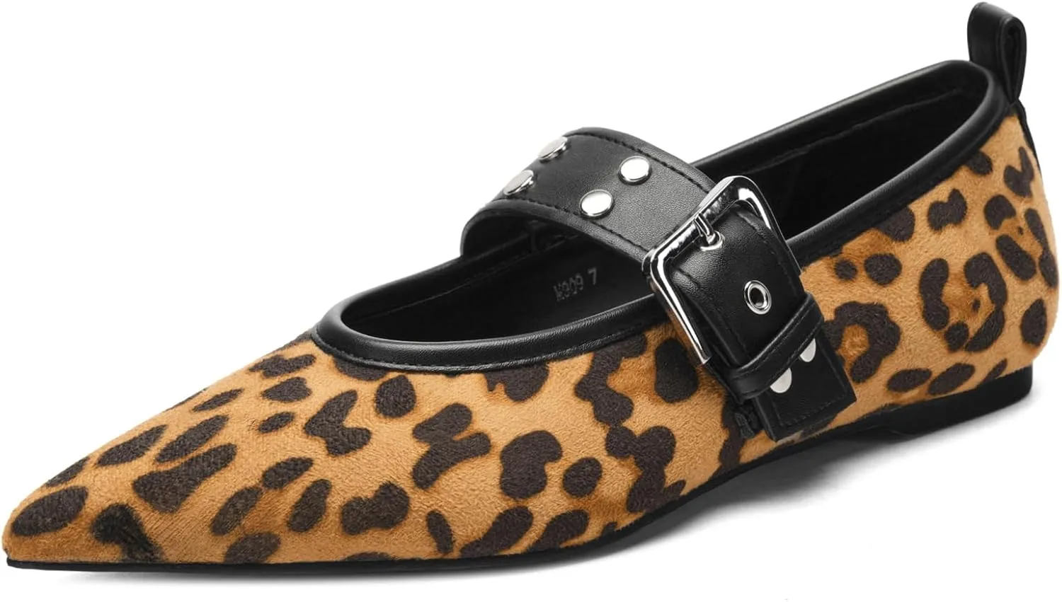 Women's Pointed Toe Ballet Flats Rivet Mary Jane Flats with Adjutable Buckle Low Heel Comfortable Casual Dress Work Ballerina Flats Shoes Black Size 6