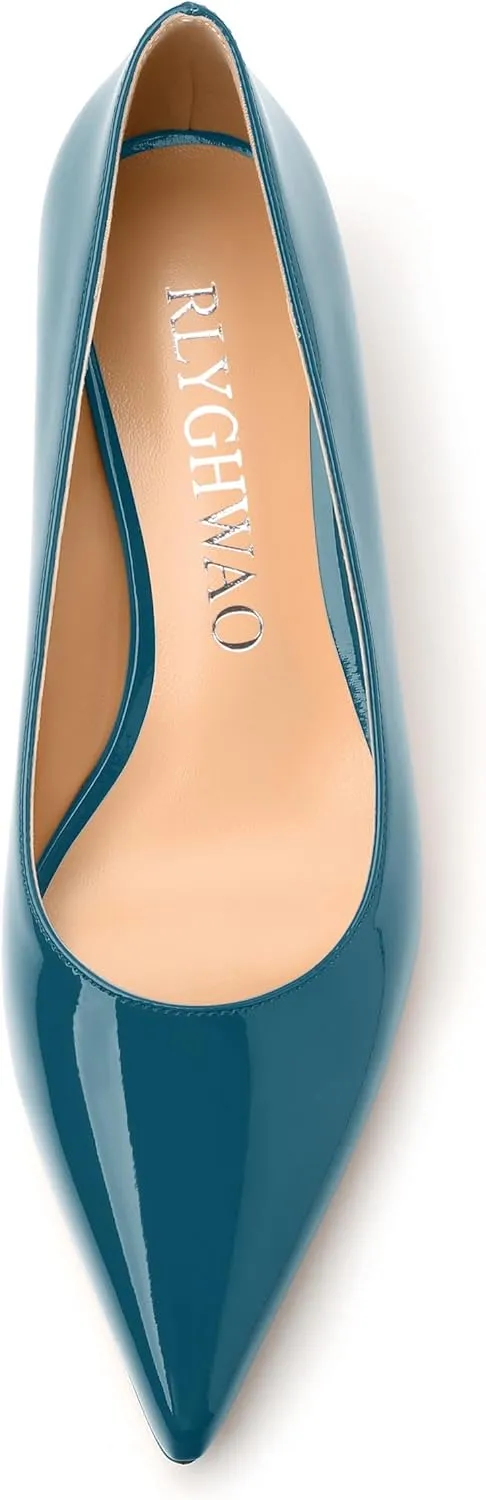 Women's Pumps, Pointed Toe Kitten Heels, Fashion Solid Patent High Heels for Women 1.3 Inch