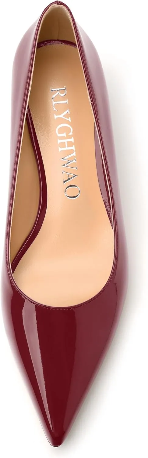 Women's Pumps, Pointed Toe Kitten Heels, Fashion Solid Patent High Heels for Women 1.3 Inch