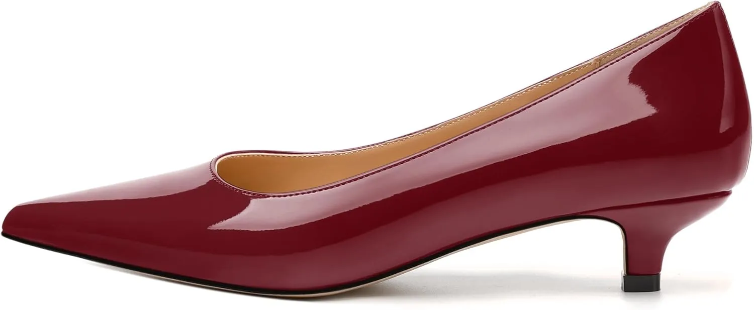 Women's Pumps, Pointed Toe Kitten Heels, Fashion Solid Patent High Heels for Women 1.3 Inch