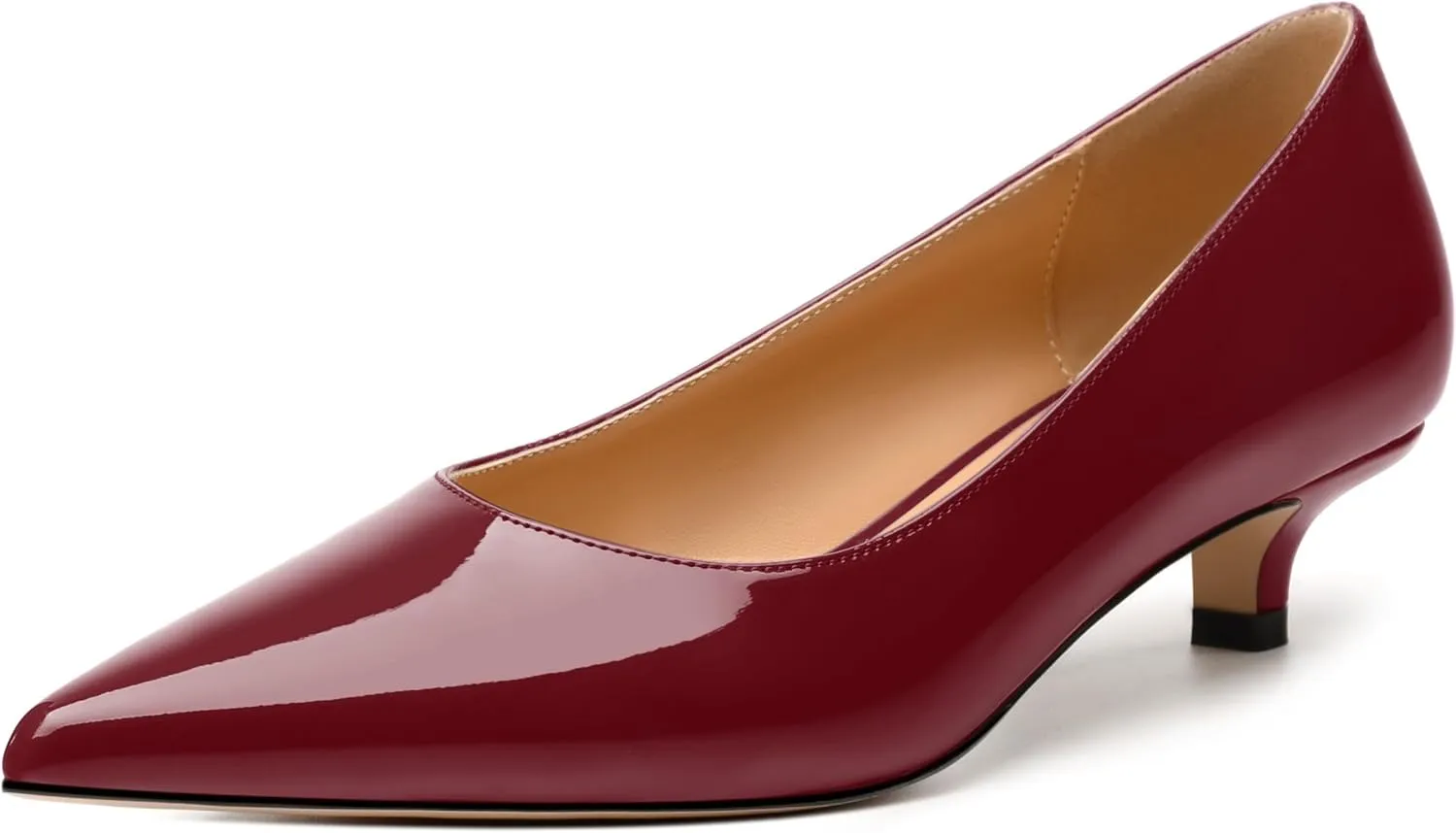 Women's Pumps, Pointed Toe Kitten Heels, Fashion Solid Patent High Heels for Women 1.3 Inch