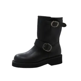 Women's Round Toe Vintage Martin Boots Shoes With Two Buckles