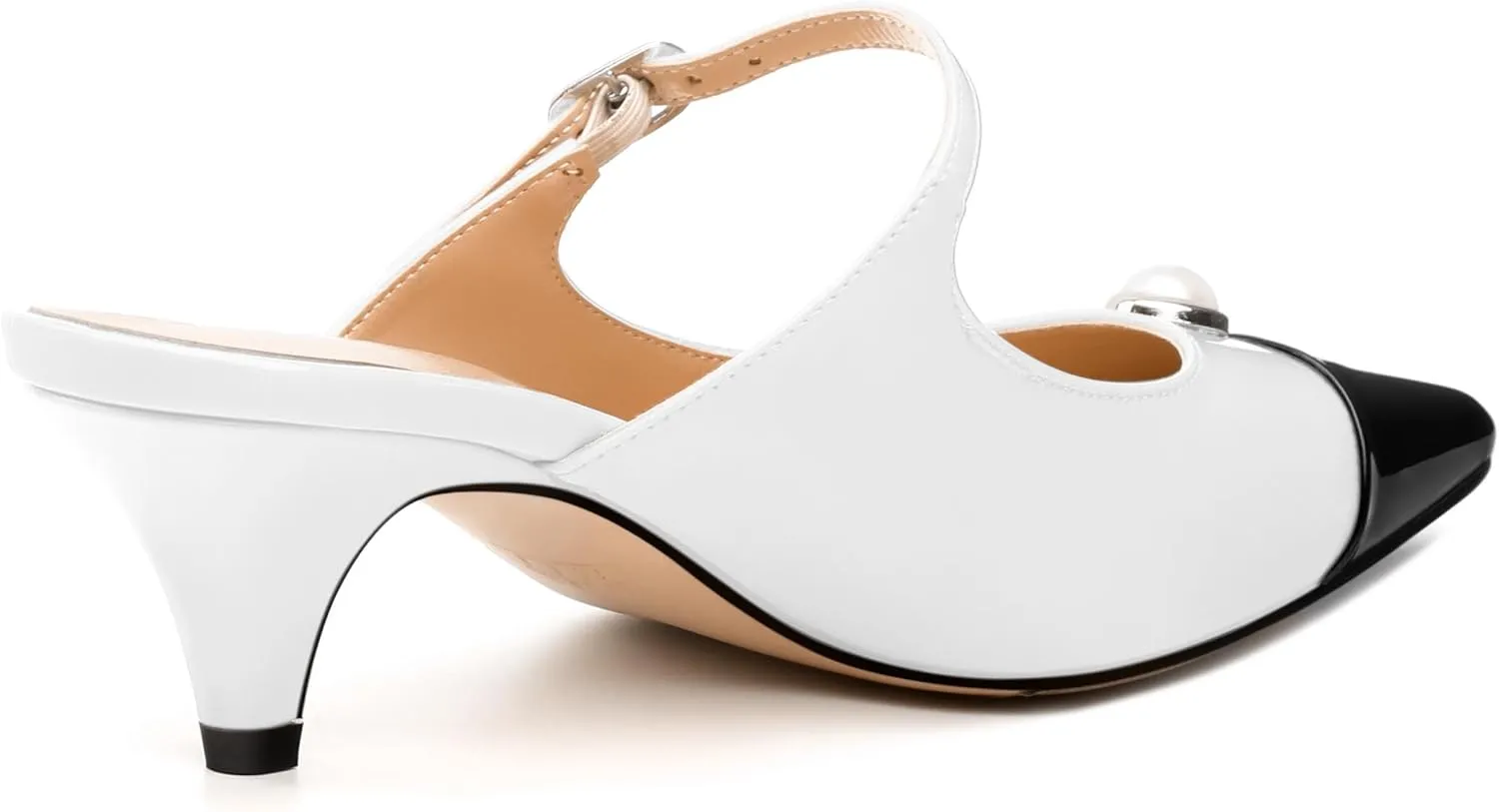 Women's Slide Sandals, Backstrap Buckle Low Kitten Heels, Two Toned Patchwork Pointed Toe, Fashion Party Daily Dress Shoes for Women