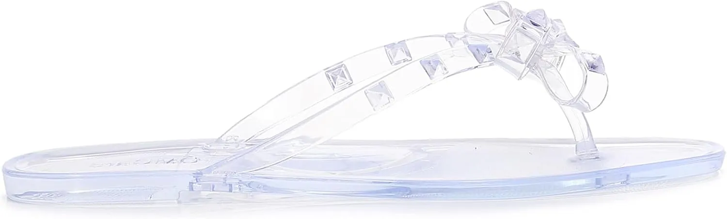 Womens Studded Sandals Flat Jelly Shoes Bow Flip Flops Thong for Ladies Black Size 7 Stud Slip On Summer Beach Rivets Dressy Slides