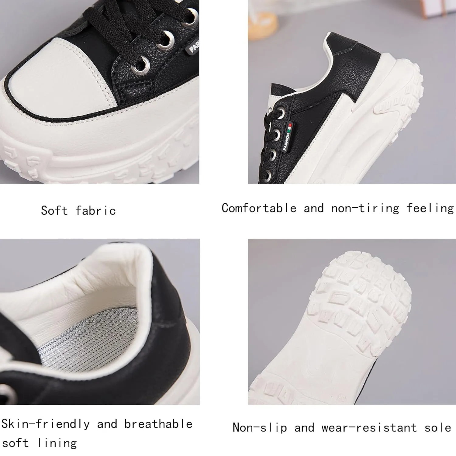 Women's thick sole sneakers, fashionable casual non-slip wear-resistant height increase sneakers, comfortable round toe low-top lightweight sneakers shoes,35,White