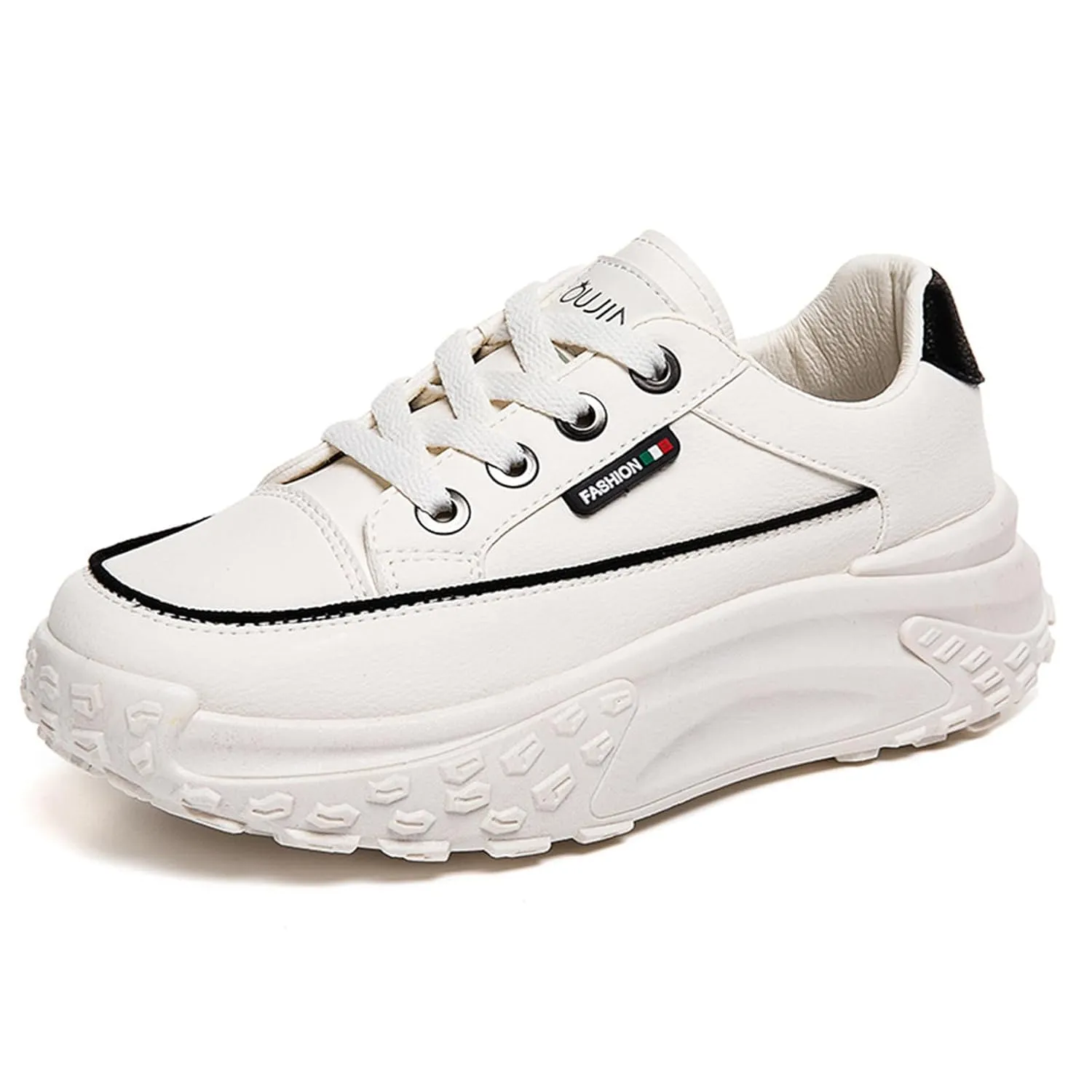 Women's thick sole sneakers, fashionable casual non-slip wear-resistant height increase sneakers, comfortable round toe low-top lightweight sneakers shoes,35,White