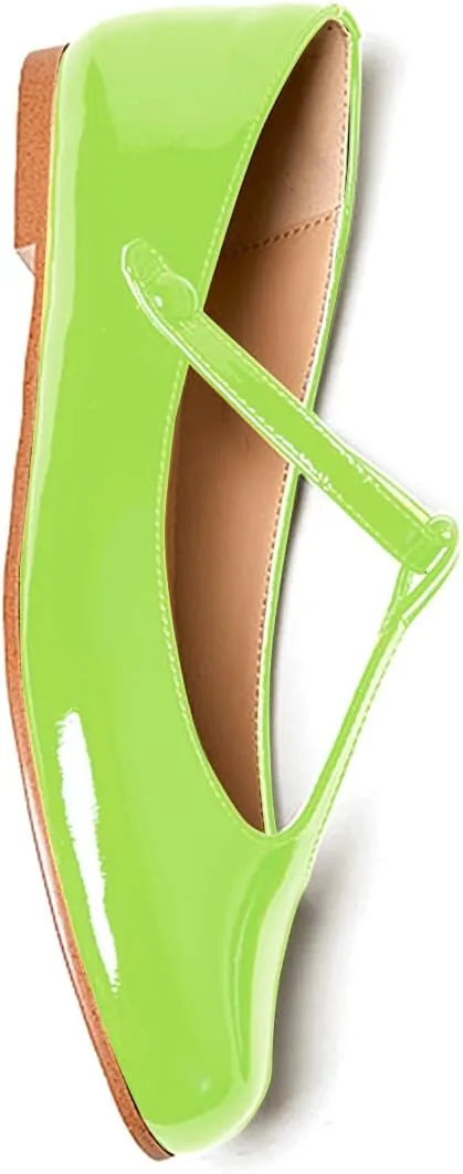 Women's Vintage Patent Leather Round Toe Cutout T-Strap Dress Flats Shoes Comfortable Causal Closed Toe Slip On Mary Jane Flats Pumps