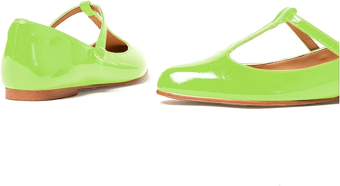 Women's Vintage Patent Leather Round Toe Cutout T-Strap Dress Flats Shoes Comfortable Causal Closed Toe Slip On Mary Jane Flats Pumps