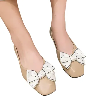 Women's Walking Driving Shoes Casual Loafer Shoes Flat Bottom Breathable Spotted Bow Solid Color Round Toe Simple Lazy Shoes