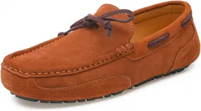 WOUND Mens Loafers Suede Vamp Stitching Details Deck Shoes Plain Toe Genuine Leather Flat Heel Flexible Comfortable Anti-Slip Party Driving Slip On (Color : Yellowish Brown, Size : 8.5)